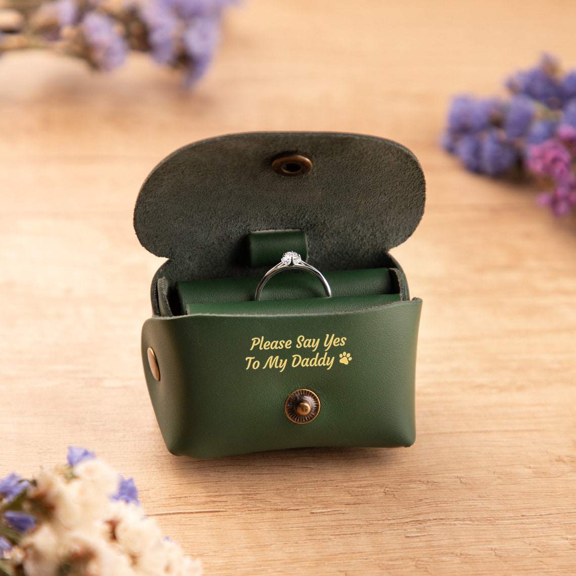 Personalized Pet Ring Pouch & Ring Carrier | Custom Wedding Ring Box with Initials & Message