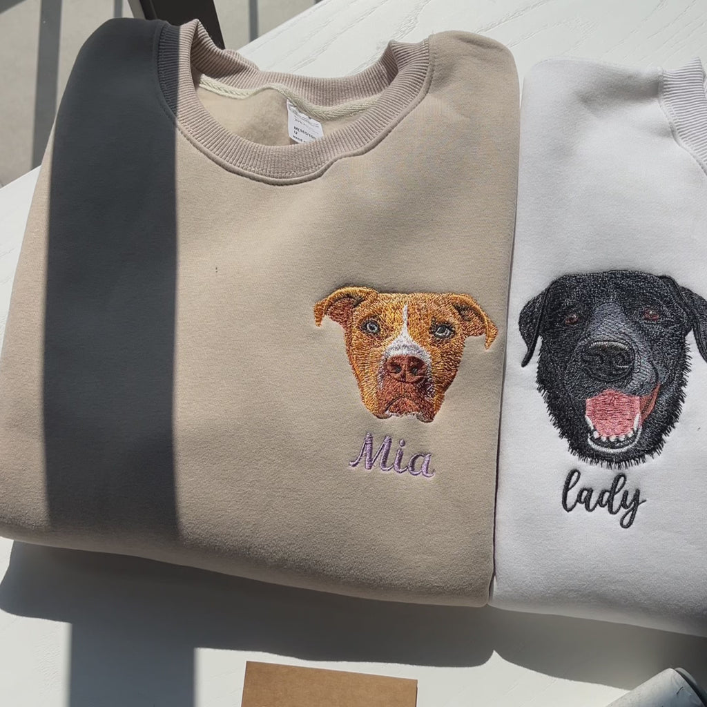 Custom Dog Sweatshirt With Embroidered Pet Face Photo And Name for Pet Memorial Gifts Unique Gifts for Dog Owners