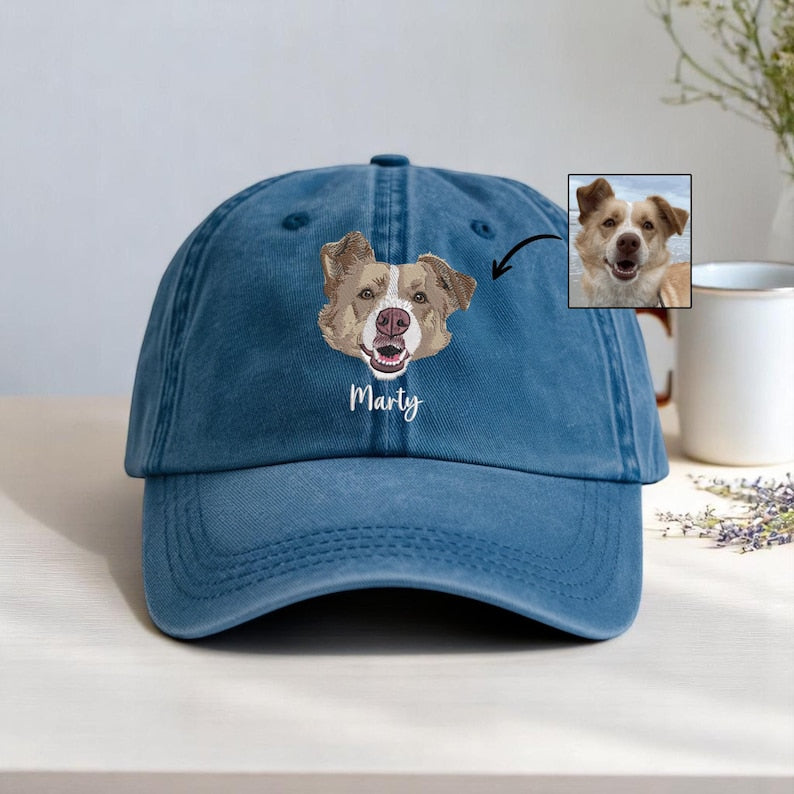 Embroidered Pet Portrait Vintage Baseball Cap – Custom Gift for Dog & Cat Lovers