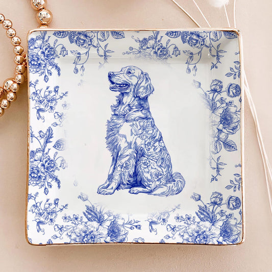 Personalisierter Schmuckteller mit Hundeportrait – Personalisierter Chinoiserie-Toile-Schmuckteller, Weihnachtsgeschenk für Tierliebhaber