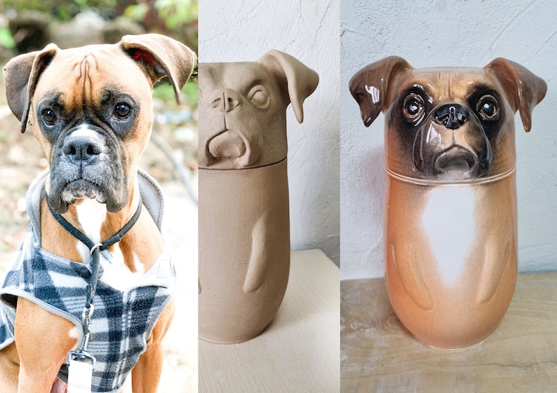 Custom Portrait Pet Urn for Ashes Personalized Dog Pottery Container with Lid Cat Storage Canister Pet Loss Gift