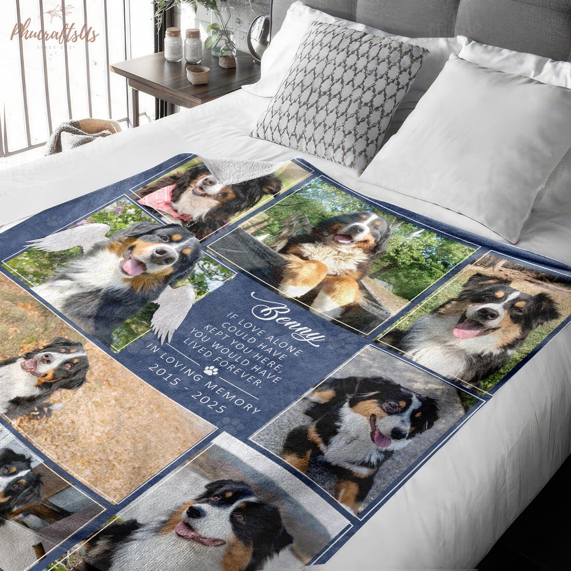 Personalized Pet Memorial Photo Blanket Sympathy Gift For Dog/Cat Lovers