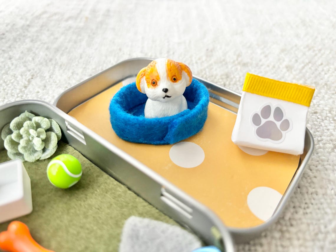 Pocket Pet Dog in a Tin – Mini Travel Toy Dog Playset Custom Pet Figurine Unique Gift for Pet Lovers