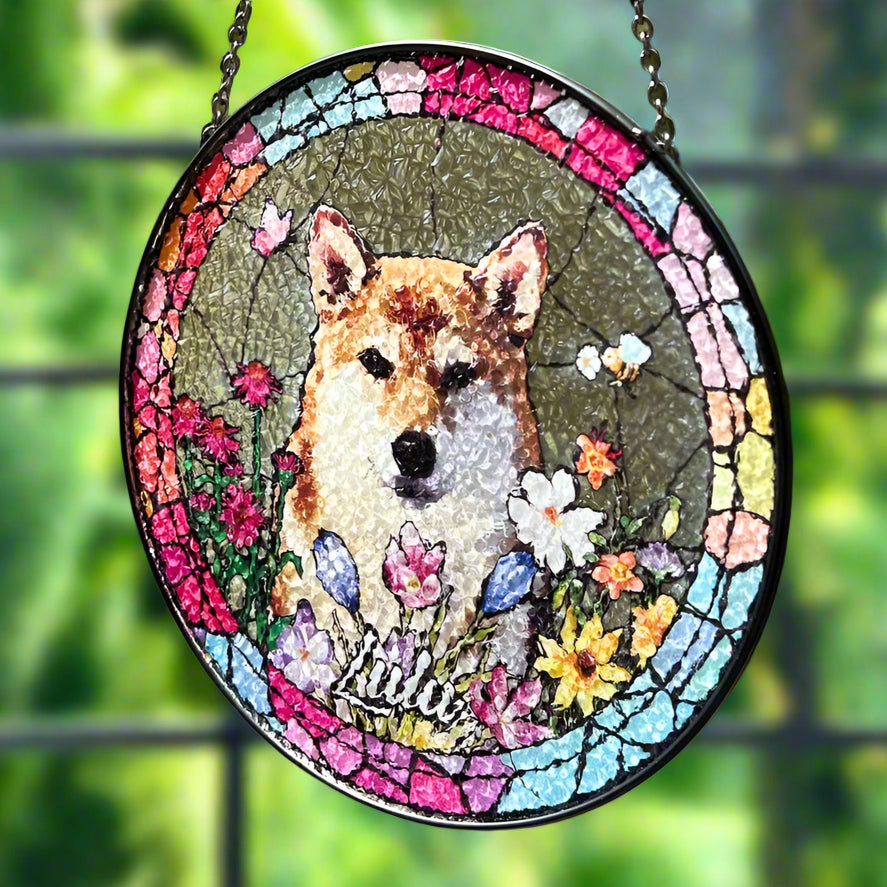 Custom Pet Portrait Suncatcher Personalized Stained Glass Window Hanging Memorial Gift for Pet Lovers