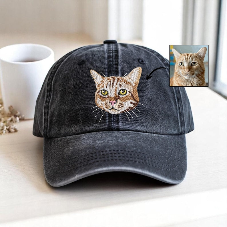 Embroidered Pet Portrait Vintage Baseball Cap – Custom Gift for Dog & Cat Lovers