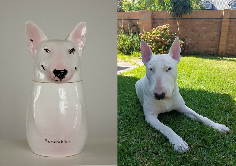 Custom Portrait Pet Urn for Ashes Personalized Dog Pottery Container with Lid Cat Storage Canister Pet Loss Gift