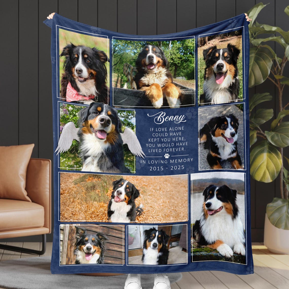 Personalized Pet Memorial Photo Blanket Sympathy Gift For Dog/Cat Lovers