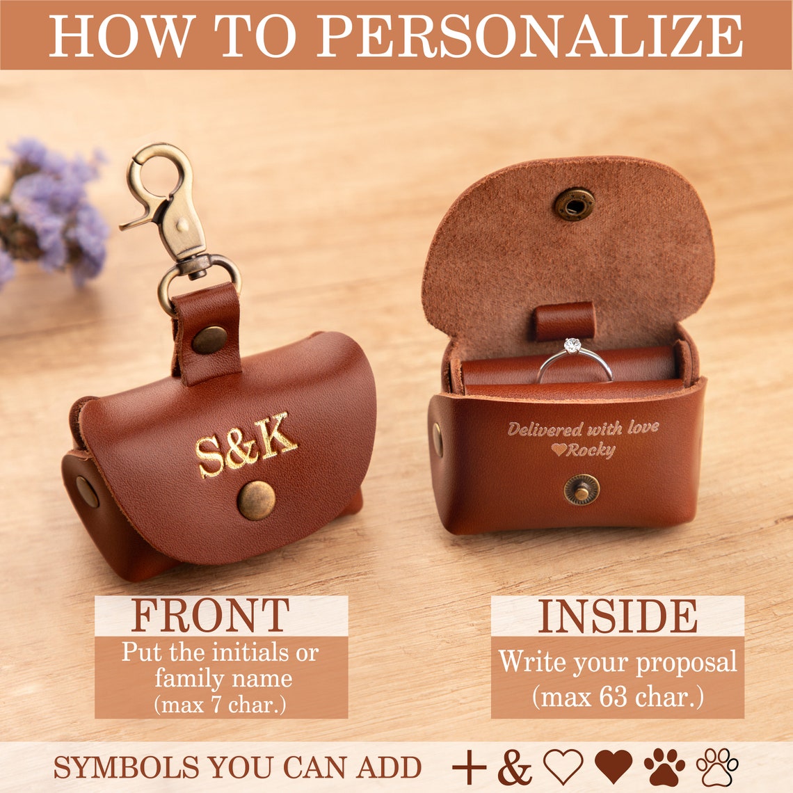 Personalized Pet Ring Pouch & Ring Carrier | Custom Wedding Ring Box with Initials & Message