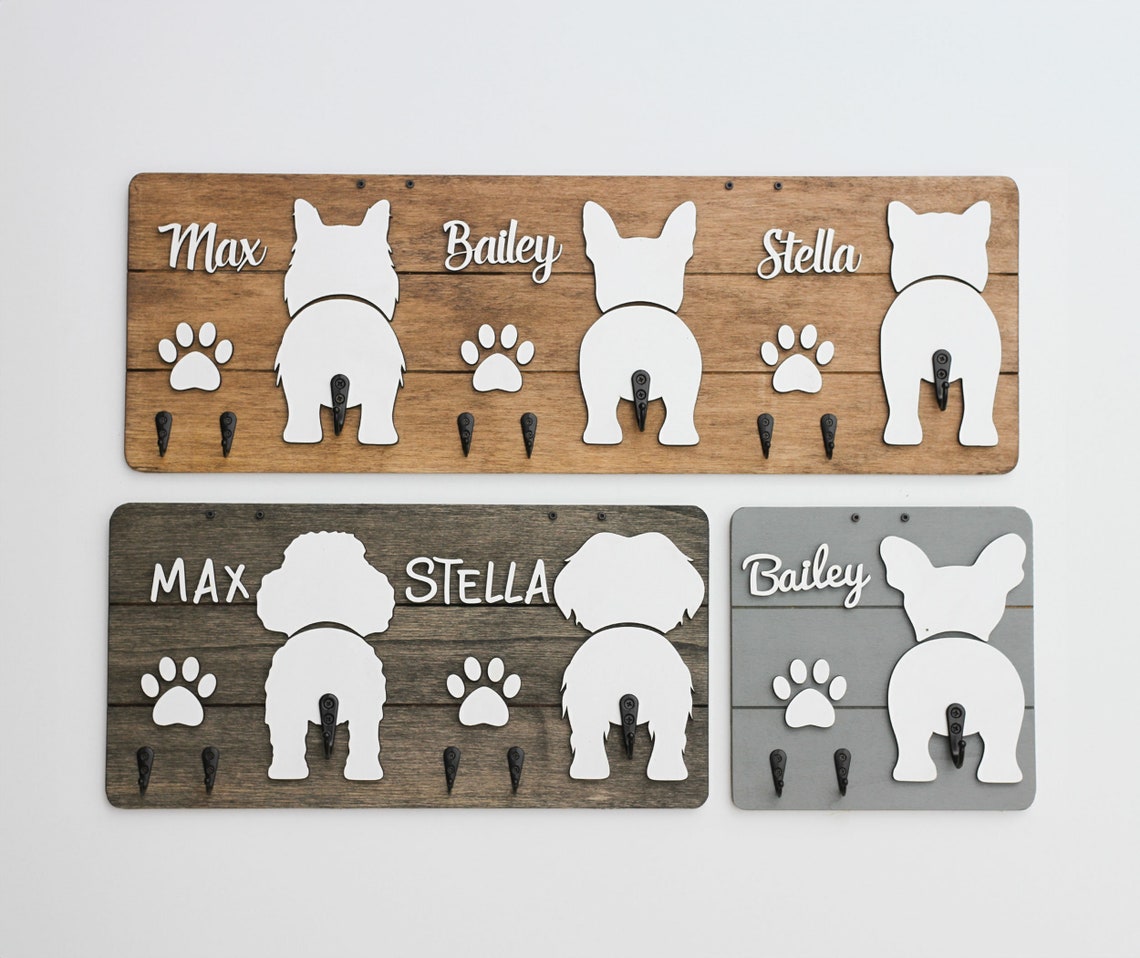 Custom Dog Butt Leash Holder for Wall Personalized Pet Leash Rack & Key Hook Unique Gift for Dog Owners