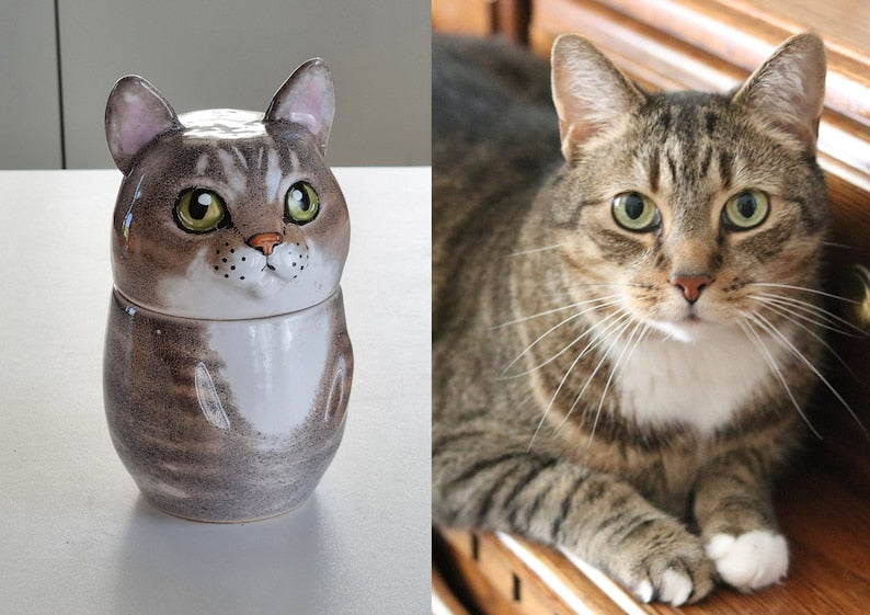 Custom Portrait Pet Urn for Ashes Personalized Dog Pottery Container with Lid Cat Storage Canister Pet Loss Gift