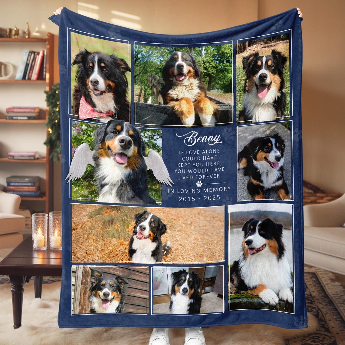 Personalized Pet Memorial Photo Blanket Sympathy Gift For Dog/Cat Lovers