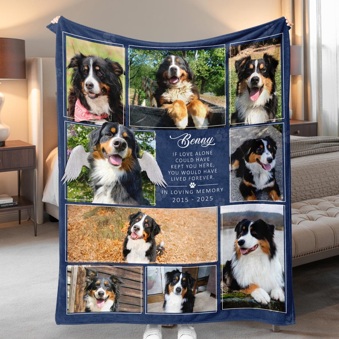Personalized Pet Memorial Photo Blanket Sympathy Gift For Dog/Cat Lovers