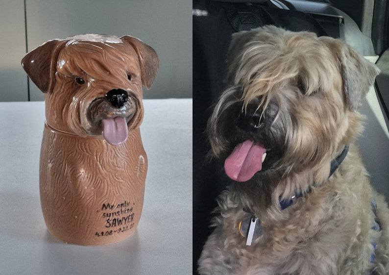 Custom Portrait Pet Urn for Ashes Personalized Dog Pottery Container with Lid Cat Storage Canister Pet Loss Gift