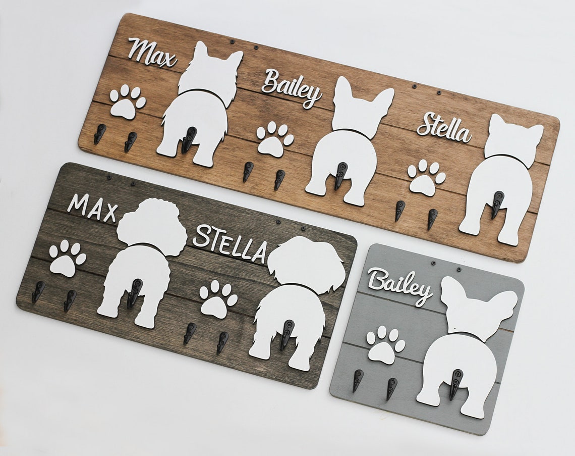 Custom Dog Butt Leash Holder for Wall Personalized Pet Leash Rack & Key Hook Unique Gift for Dog Owners