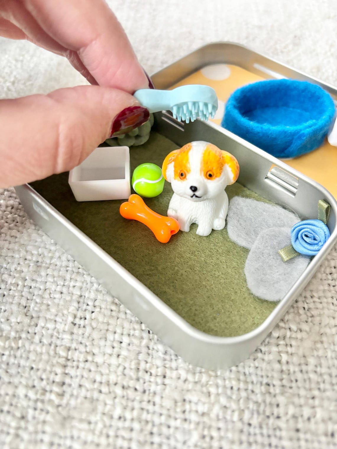 Pocket Pet Dog in a Tin – Mini Travel Toy Dog Playset Custom Pet Figurine Unique Gift for Pet Lovers