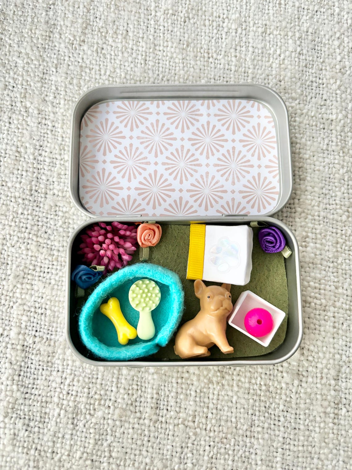 Personalized Pocket Pet Dog in a Tin – Mini Travel Toy Dog Playset Custom Pet Figurine Christmas Gift For Dog Owner