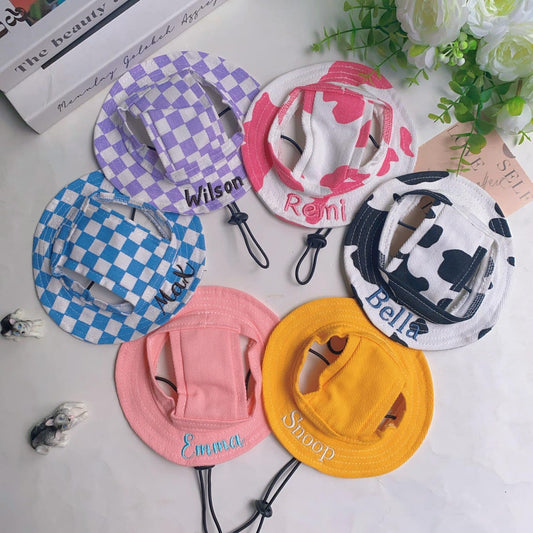 Custom Bucket Hat for Dogs & Cats – Embroidered Pet Hat with Name, Sun Protection Puppy Cap, Cute Travel Pet Accessories