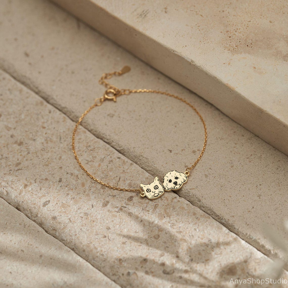 Custom Pet Face Portrait Bracelet with Name Christmas Keepsake Gift Idea
