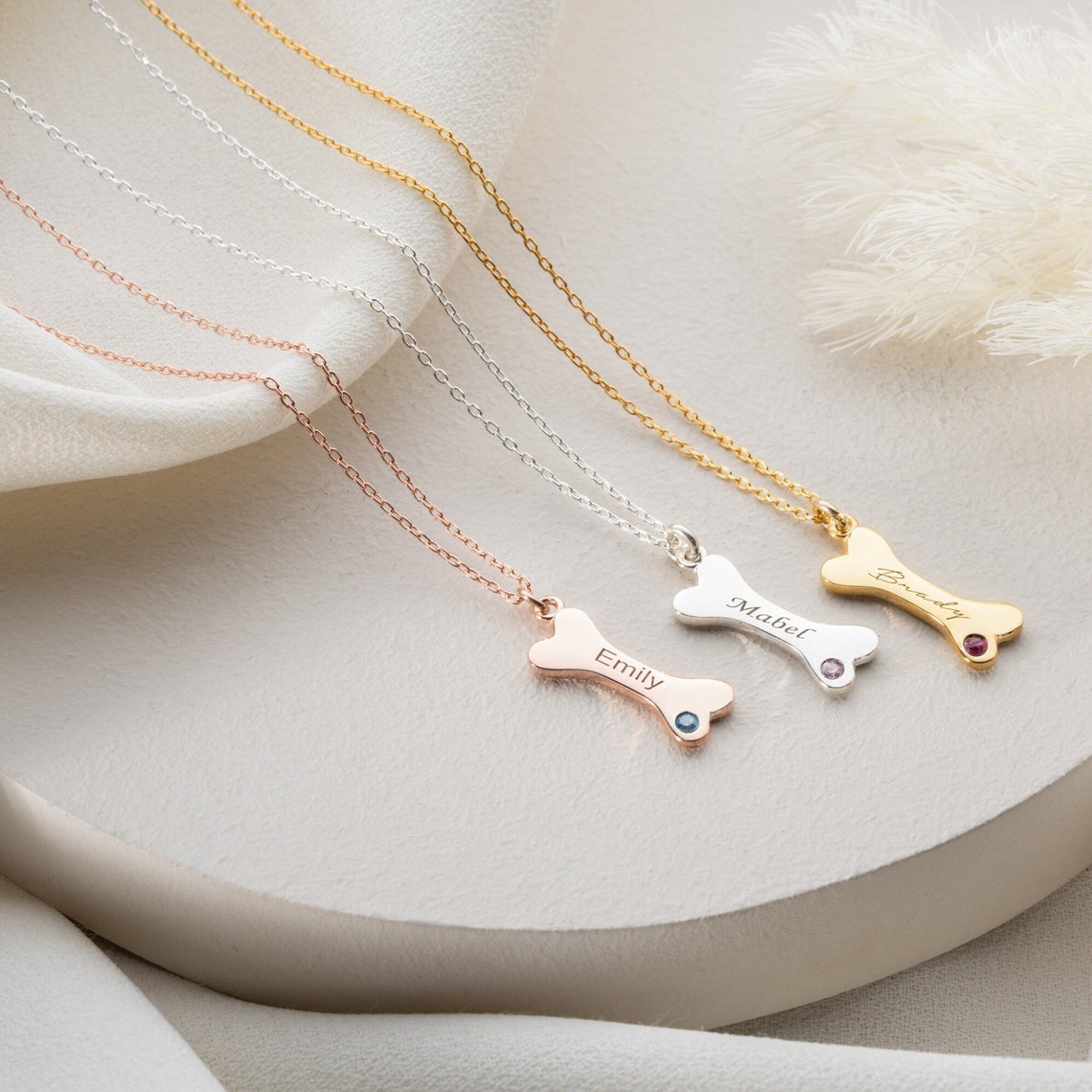 Personalized Dog Bone Shaped Necklace with Name Birthstone Unique Birthday Memorial Gift For Pet Lovers