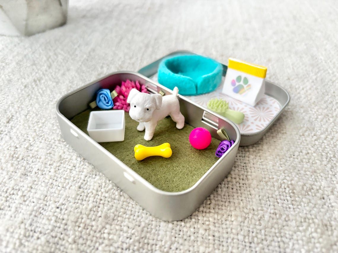 Personalized Pocket Pet Dog in a Tin – Mini Travel Toy Dog Playset Custom Pet Figurine Christmas Gift For Dog Owner