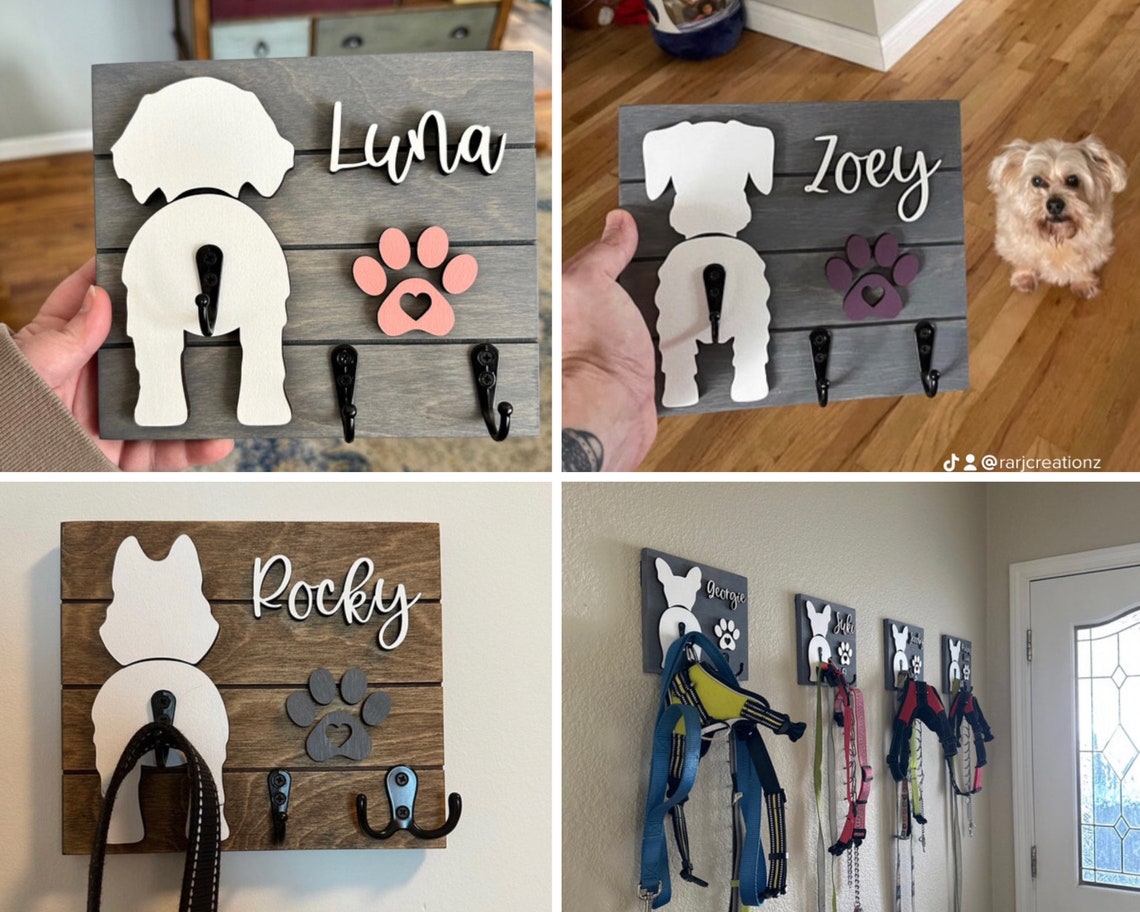 Custom Dog Butt Leash Holder for Wall Personalized Pet Leash Rack & Key Hook Unique Gift for Dog Owners