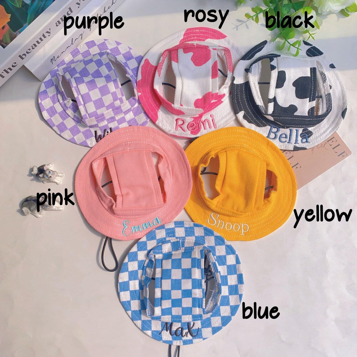 Custom Bucket Hat for Dogs & Cats – Embroidered Pet Hat with Name, Sun Protection Puppy Cap, Cute Travel Pet Accessories