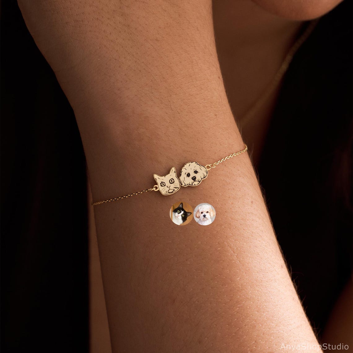 Custom Pet Face Portrait Bracelet with Name Christmas Keepsake Gift Idea