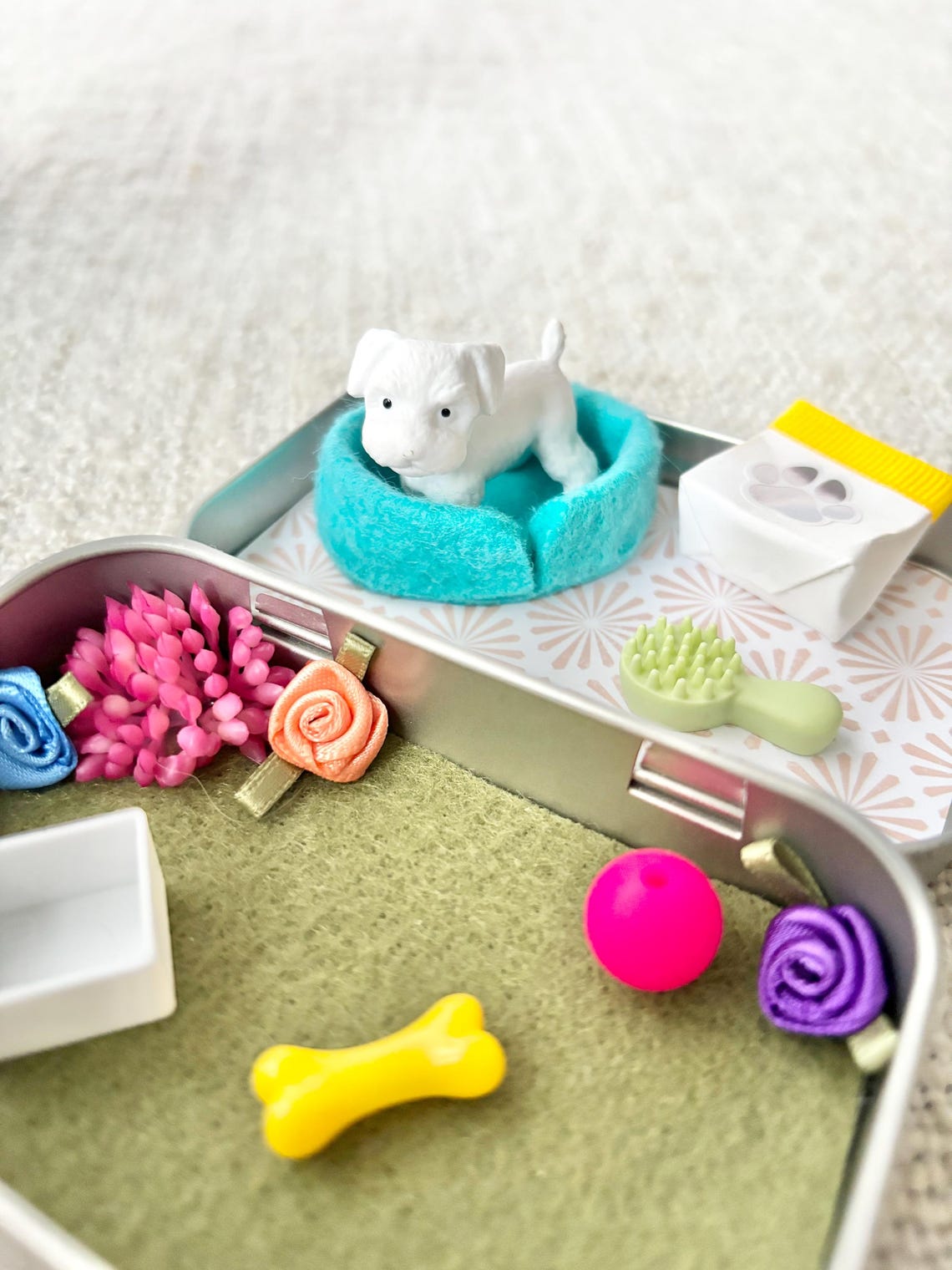 Personalized Pocket Pet Dog in a Tin – Mini Travel Toy Dog Playset Custom Pet Figurine Christmas Gift For Dog Owner