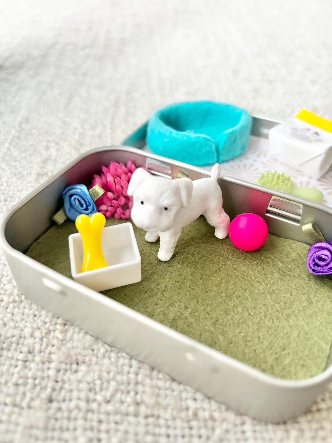 Personalized Pocket Pet Dog in a Tin – Mini Travel Toy Dog Playset Custom Pet Figurine Christmas Gift For Dog Owner