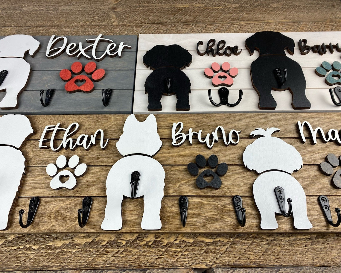 Custom Dog Butt Leash Holder for Wall Personalized Pet Leash Rack & Key Hook Unique Gift for Dog Owners
