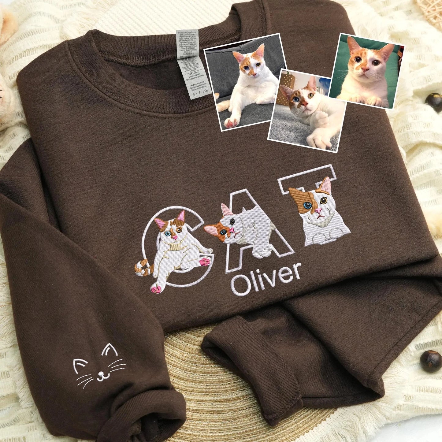 Custom Full-Color Embroidered Pet Sweatshirt with Photo | Personalized Dog & Cat Portrait Sweater | Pet Memorial Gift for Pet Owners