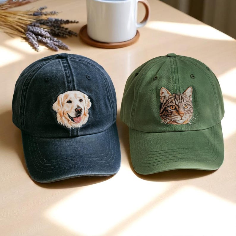 Embroidered Pet Portrait Vintage Baseball Cap – Custom Gift for Dog & Cat Lovers