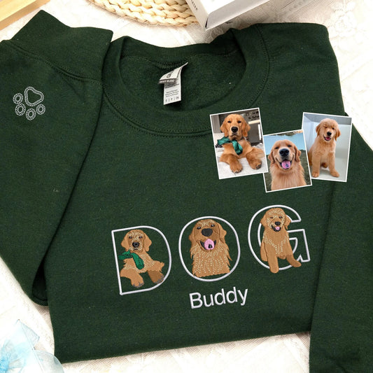 Custom Full-Color Embroidered Pet Sweatshirt with Photo | Personalized Dog & Cat Portrait Sweater | Pet Memorial Gift for Pet Owners