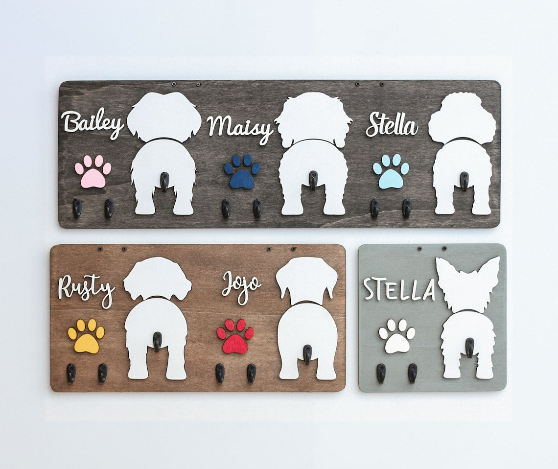 Custom Dog Butt Leash Holder for Wall Personalized Pet Leash Rack & Key Hook Unique Gift for Dog Owners