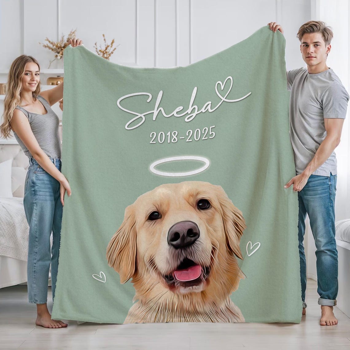 Personalized Pet Memorial Photo Blanket Sympathy Gift For Dog/Cat Lovers