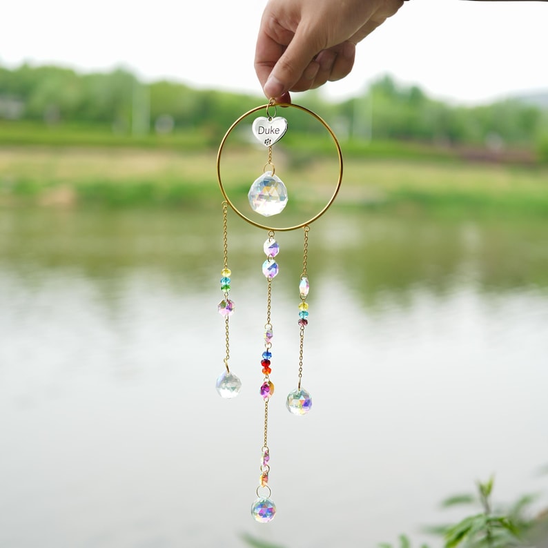 Custom Pet Memorial Suncatcher – Rainbow Bridge Crystal Keepsake with Pet Name for Dog or Cat Loss