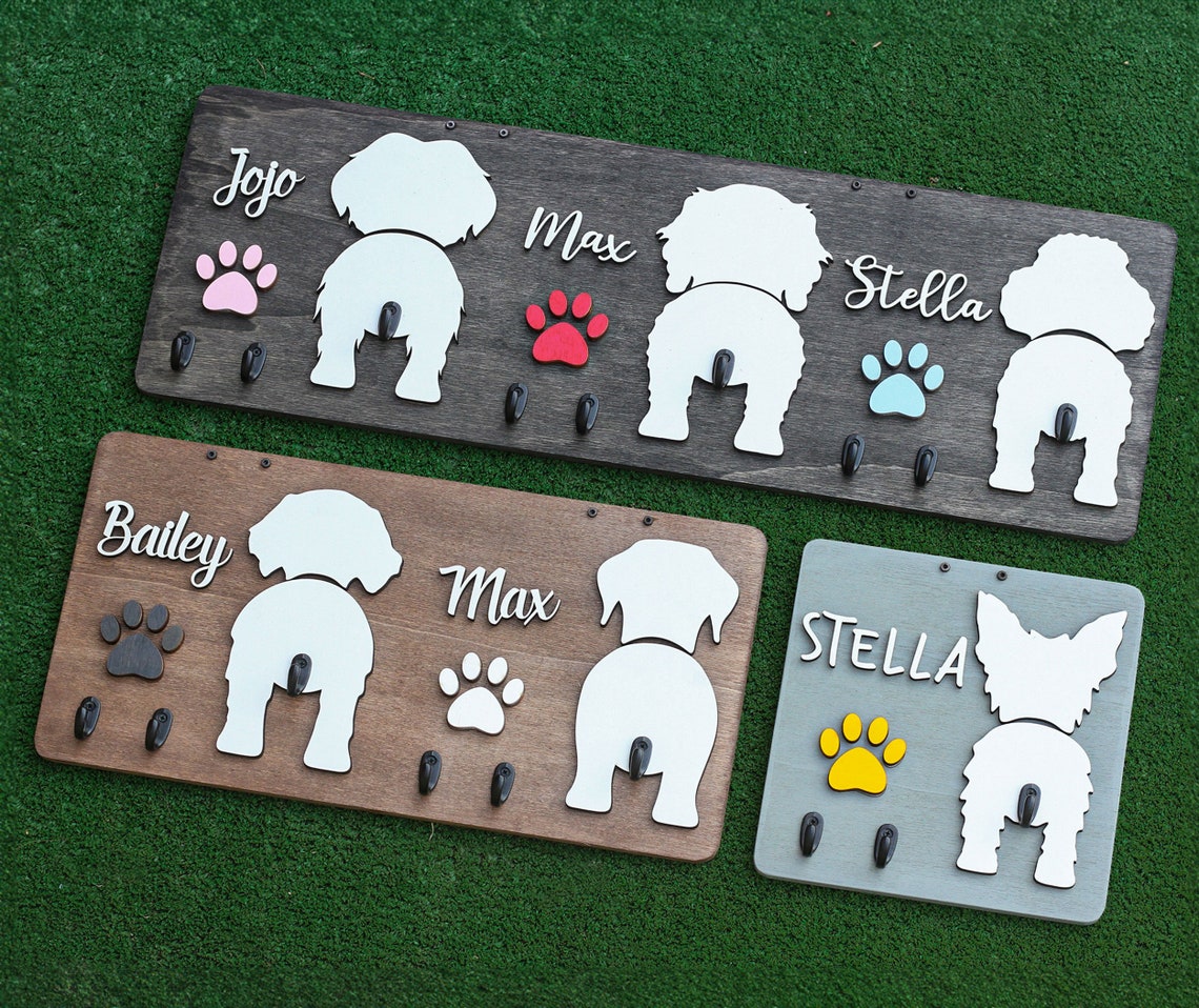 Custom Dog Butt Leash Holder for Wall Personalized Pet Leash Rack & Key Hook Unique Gift for Dog Owners