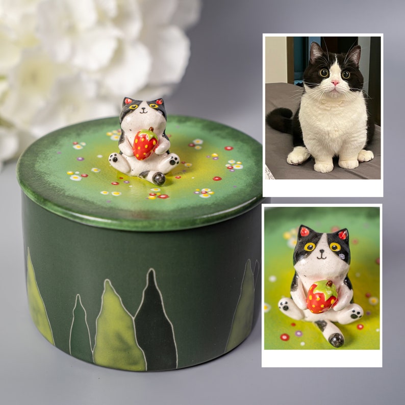 Custom Pet Memorial Urn – Handmade Ceramic Dog/Cat Urn for Ashes with Pet figurine and Name Pet Keepsake Gift