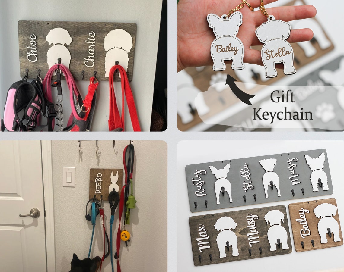 Custom Dog Butt Leash Holder with Name for Wall Personalized Pet Leash Rack & Key Hook Unique Gift for Dog Owners