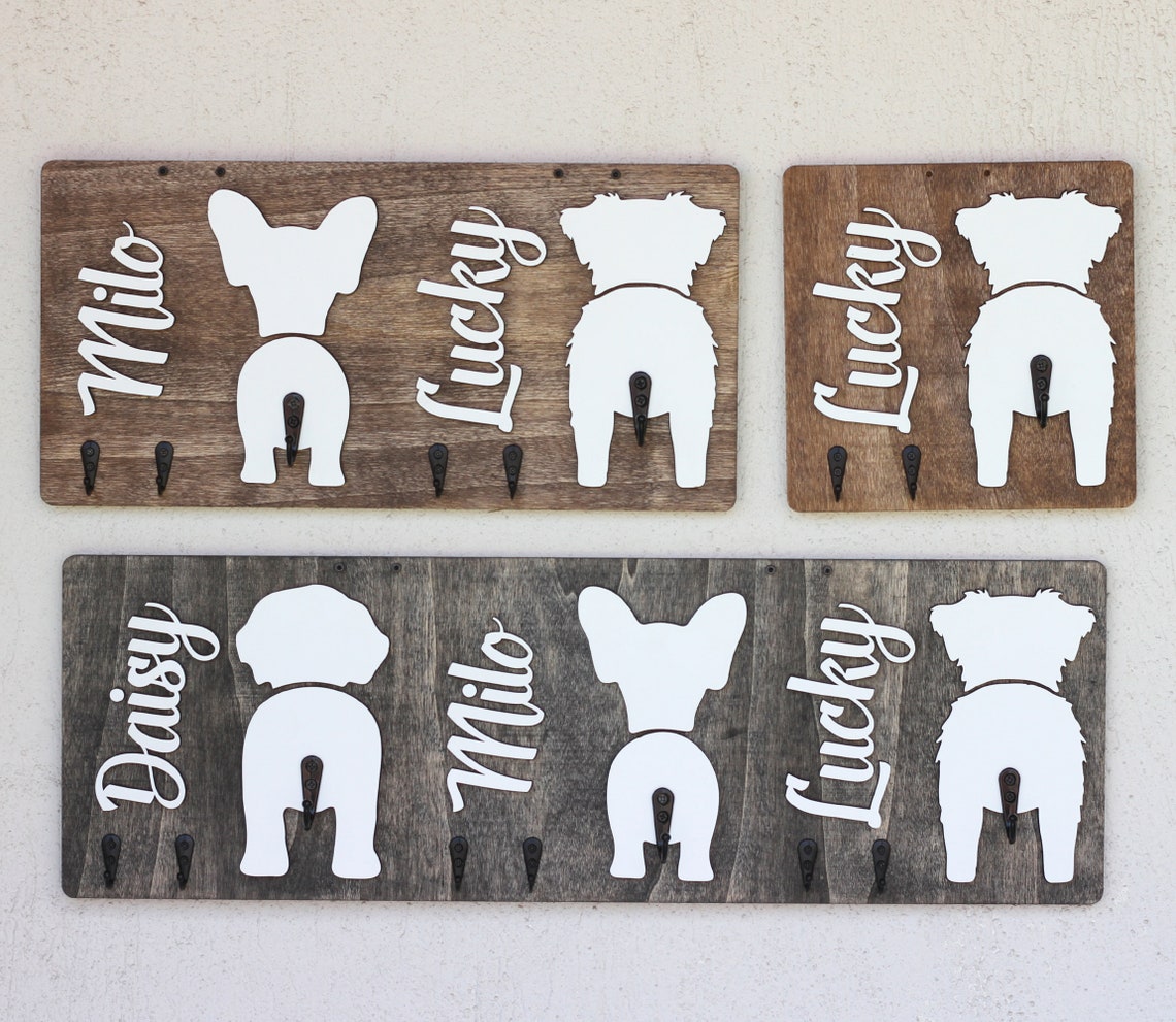 Custom Dog Butt Leash Holder with Name for Wall Personalized Pet Leash Rack & Key Hook Unique Gift for Dog Owners