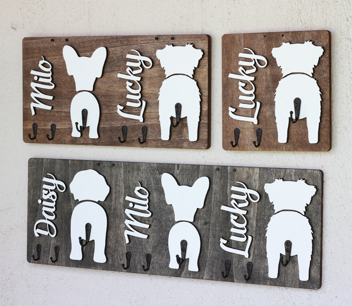 Custom Dog Butt Leash Holder with Name for Wall Personalized Pet Leash Rack & Key Hook Unique Gift for Dog Owners