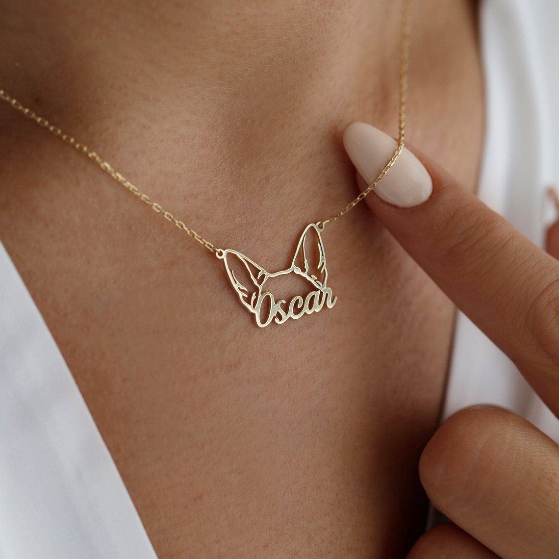 Personalized Pet Ear Necklace with Name – Custom Memorial Jewelry Christmas Gift for Dog & Cat Lovers