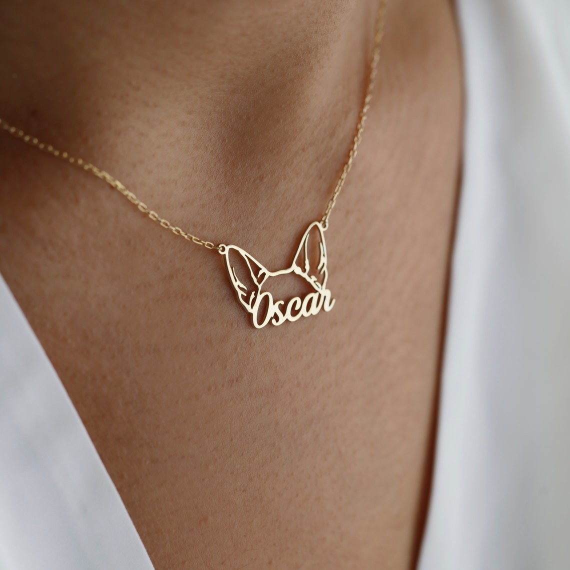 Personalized Pet Ear Necklace with Name – Custom Memorial Jewelry Christmas Gift for Dog & Cat Lovers