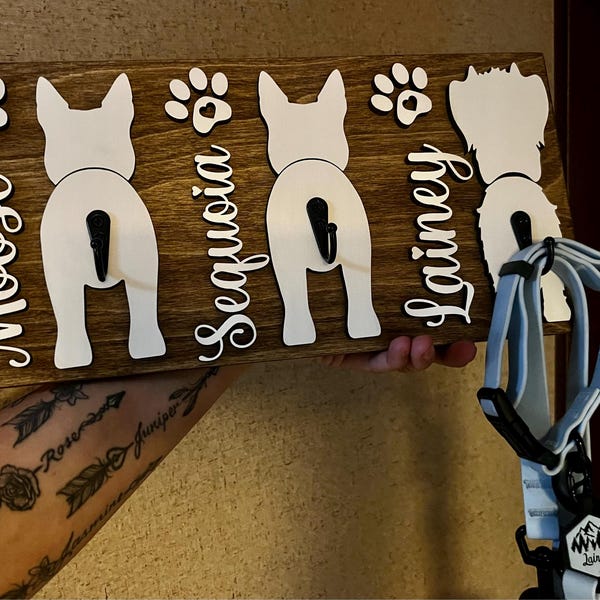 Custom Dog Butt Leash Holder with Name for Wall Personalized Pet Leash Rack & Key Hook Unique Gift for Dog Owners
