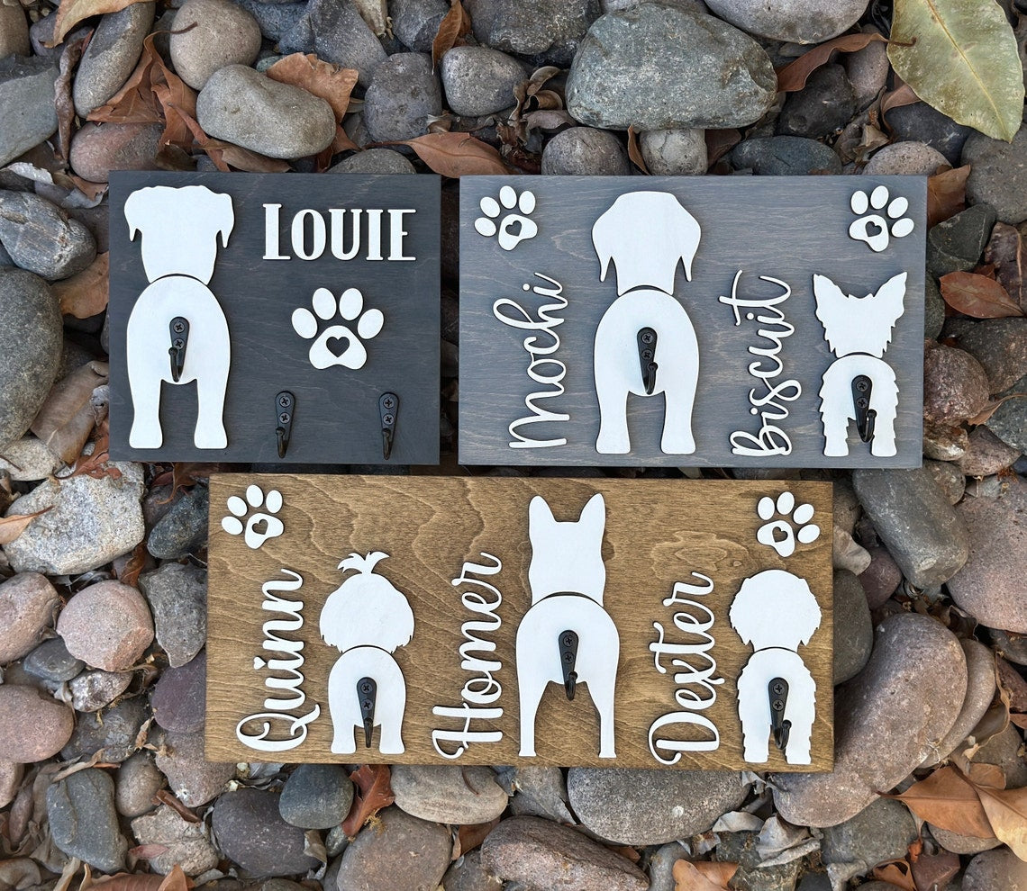 Custom Dog Butt Leash Holder with Name for Wall Personalized Pet Leash Rack & Key Hook Unique Gift for Dog Owners