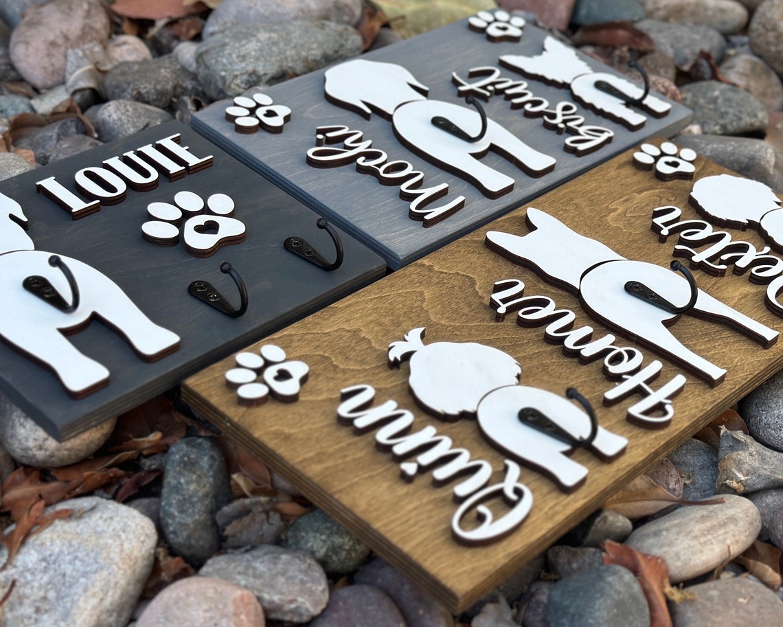 Custom Dog Butt Leash Holder with Name for Wall Personalized Pet Leash Rack & Key Hook Unique Gift for Dog Owners
