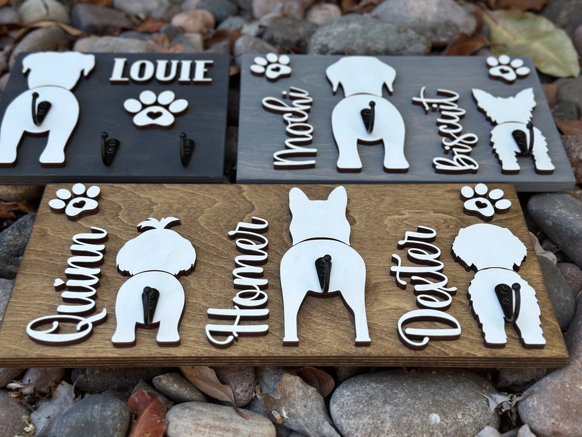 Custom Dog Butt Leash Holder with Name for Wall Personalized Pet Leash Rack & Key Hook Unique Gift for Dog Owners