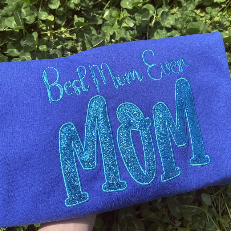 Custom Embroidered Glitter MAMA Sweatshirt With Kids Names For Mother's Day Gift