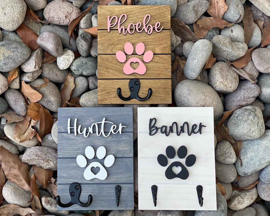 Custom Dog Paw Leash Holder with Name for Wall Personalized Pet Leash Rack & Key Hook Christmas Gift For Pet Lovers