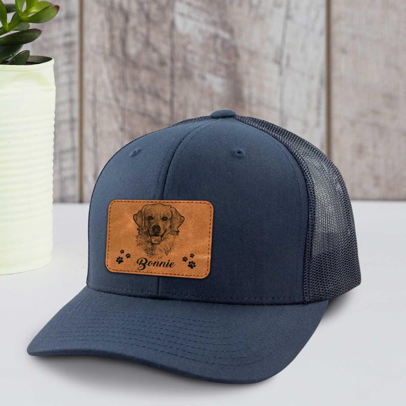 Personalisierte Haustier Ohren Lineart Leder Patch Hut Baseball-Cap für Tierliebhaber